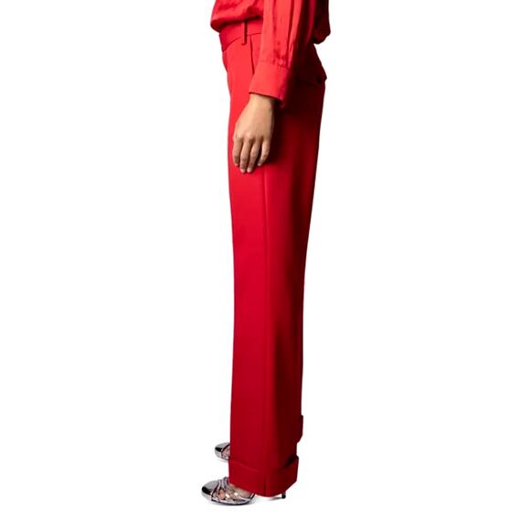 Zadig & Voltaire Poetia Turn-Up Hem Gabardine Trousers Red 34 - Picture 4 of 10